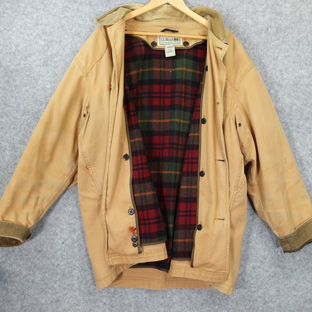 Vintage LL Bean Chore Jacket Mens XL Canvas Duck Tartan Plaid Utility Field USA